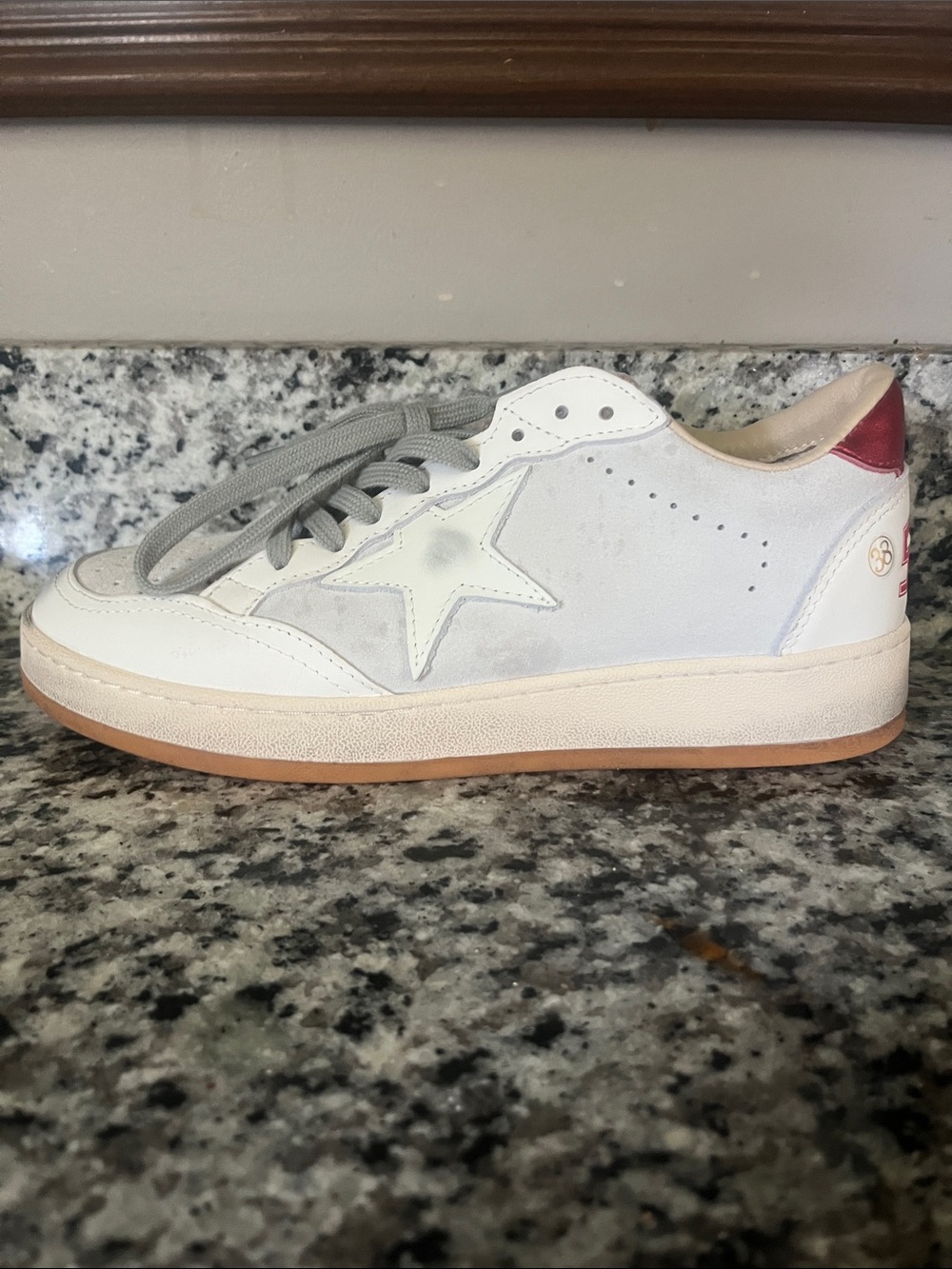 Golden Goose White Sneakers with Red Heel Accent